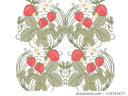 Strawberry. Branch with berries, leaves and flowers Strawberry. Branch with berries, leaves and flowers 119791677