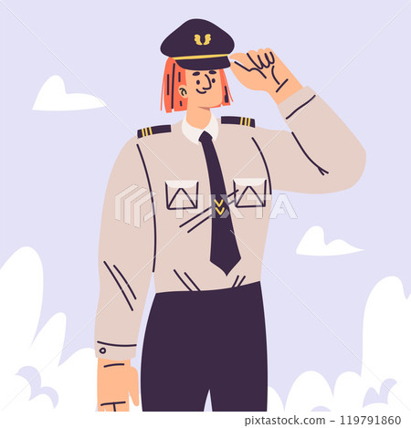 Pilot Woman Character in Uniform with Tie Vector Illustration Pilot Woman Character in Uniform with Tie Vector Illustration 119791860