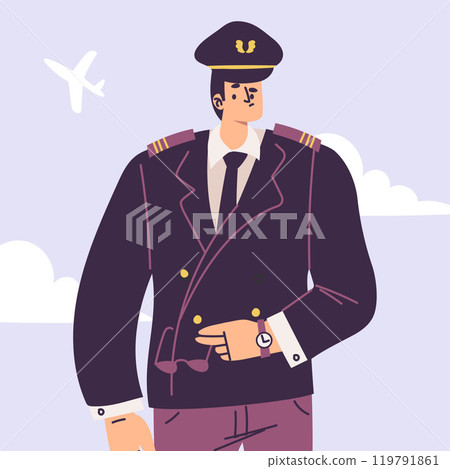 Pilot Man Character in Uniform with Tie Vector Illustration 119791861