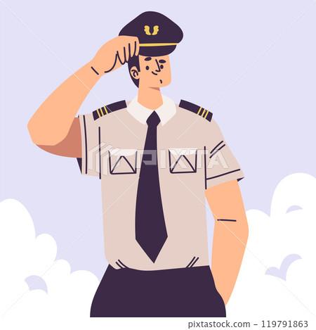 Pilot Man Character in Uniform with Tie Vector Illustration Pilot Man Character in Uniform with Tie Vector Illustration 119791863