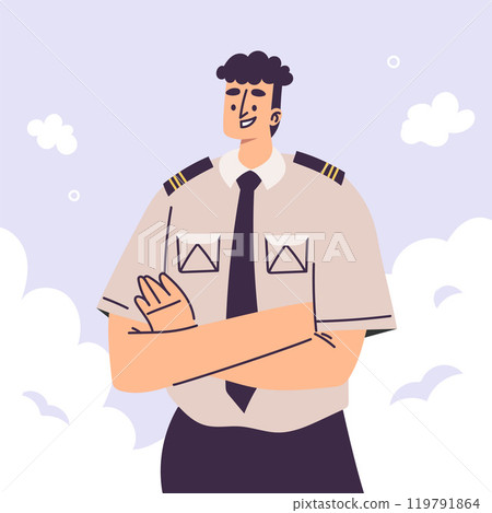 Pilot Man Character in Uniform with Tie Vector Illustration 119791864