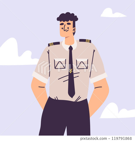Pilot Man Character in Uniform with Tie Vector Illustration Pilot Man Character in Uniform with Tie Vector Illustration 119791868