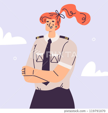 Pilot Redhead Woman Character in Uniform with Tie Vector Illustration Pilot Redhead Woman Character in Uniform with Tie Vector Illustration 119791870