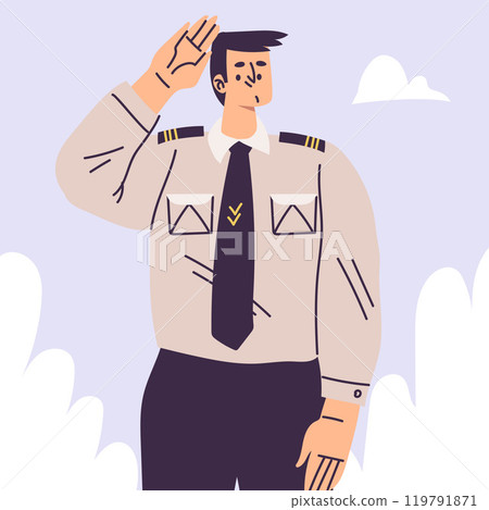 Pilot Man Character in Uniform with Tie Vector Illustration Pilot Man Character in Uniform with Tie Vector Illustration 119791871