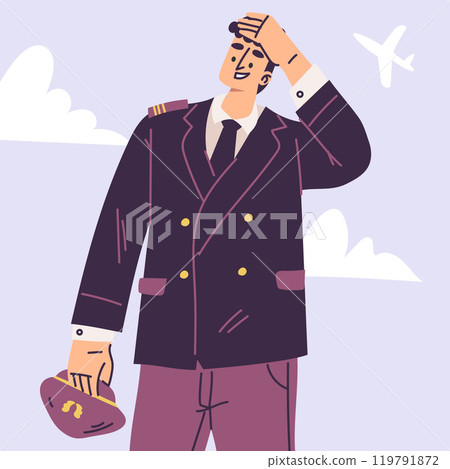 Pilot Man Character in Uniform with Tie Vector Illustration Pilot Man Character in Uniform with Tie Vector Illustration 119791872