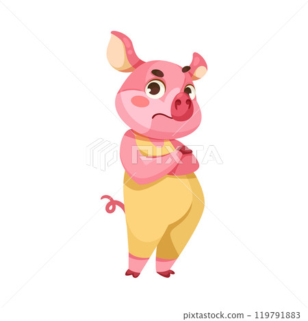 Pink Piglet Character with Hoof Stand with Grumpy Face Vector Illustration Pink Piglet Character with Hoof Stand with Grumpy Face Vector Illustration 119791883