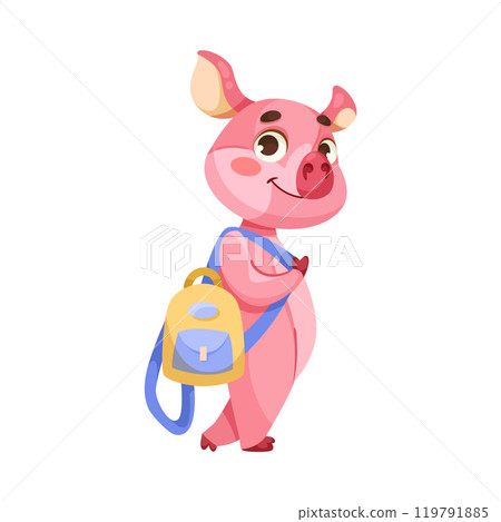 Pink Piglet Character with Hoof Stand with Backpack Vector Illustration Pink Piglet Character with Hoof Stand with Backpack Vector Illustration 119791885