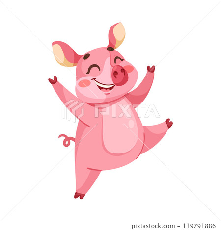 Pink Piglet Character Rejoice and Cheering Vector Illustration Pink Piglet Character Rejoice and Cheering Vector Illustration 119791886
