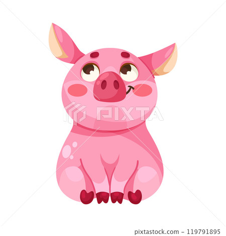 Pink Piglet Character in Sitting Pose Vector Illustration 119791895