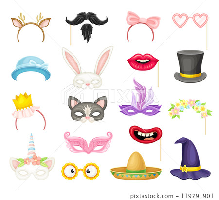 Colorful Birthday and Party Photo Props Vector Set Colorful Birthday and Party Photo Props Vector Set 119791901