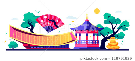 Beauty of Korean national architecture - modern colored vector illustration 119791929