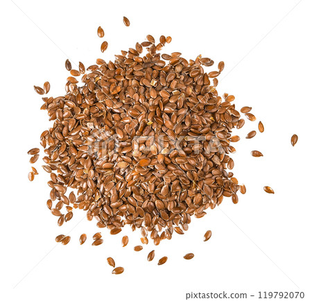 Concept of healthy food. Flax seeds isolated on white background. Top view Concept of healthy food. Flax seeds isolated on white background. Top view 119792070
