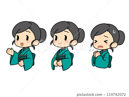Illustration of a female innkeeper wearing a kimono Illustration of a female innkeeper wearing a kimono 119792072