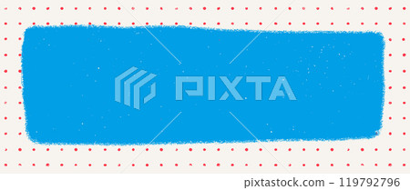 Rustic rectangle text box with grunge torn edges on a light dot grid background. Vector illustration of rough ripped blue rectangle on a dot pattern. Ideal for collages and stickers 119792796