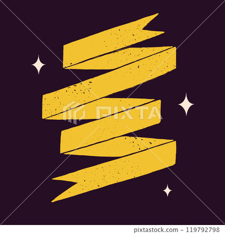 Retro yellow ribbon banner in rough rustic style on dark background. Hand drawn vintage textured flag banner for text. Hand-drawn infographic Vector collection. 119792798