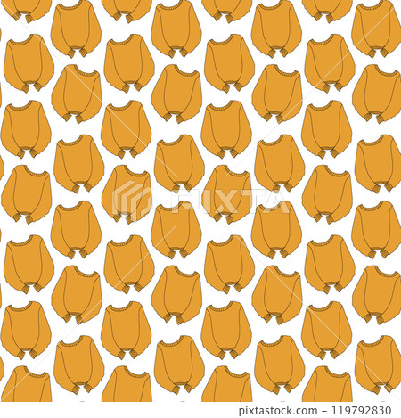 Sweater with long dropped sleeves in trendy soft orange Seamless Pattern. Ugly Sweater Day backdrop 119792830