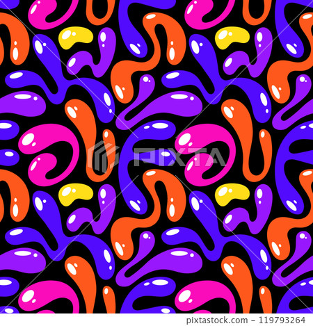 Liquid abstract organic blob shapes seamless pattern. Wavy elements bubbles and drops in trendy y2k style. Childish colorful background. Liquid abstract organic blob shapes seamless pattern. Wavy elements bubbles and drops in trendy y2k style. Childish colorful background. 119793264