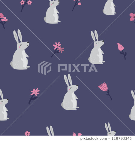 Cute Woodland Animal Seamless Pattern. Adorable Vector Forest Rabbit for Designs and Crafts 119793345