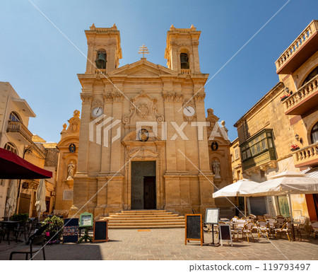 St. George's Basilica rises above Victoria, Gozo 119793497