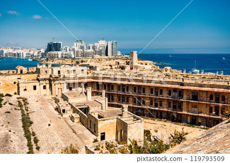 Fort Saint Elmo guarding the entrance to Valletta's harbors, Valletta Malta 119793509