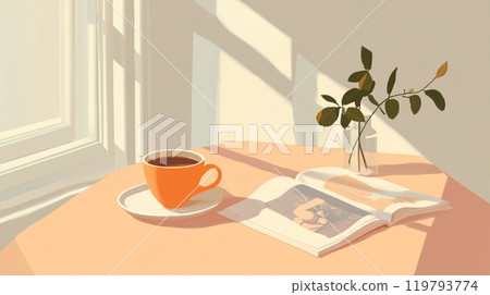 Reading a book while drinking coffee by the window 119793774
