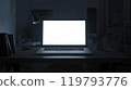 Laptop in a dark room 119793776