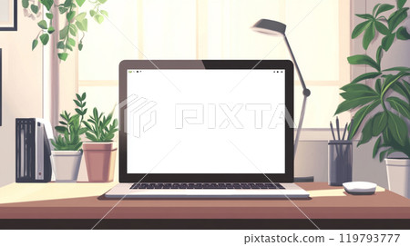 Laptop on a desk in the living room 119793777
