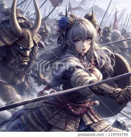 戰鬥少女在戰場上奔跑，插畫 119793794