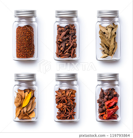 Assortment of Spices in Glass Containers 119793864