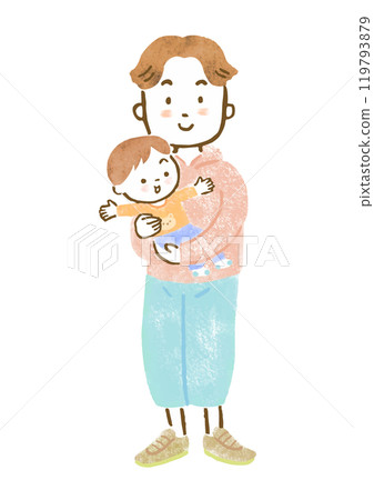 Hand-drawn illustration of a father holding his child (boy) 119793879