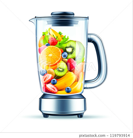Colorful Blender Filled with Fresh Fruit and Vegetables Colorful Blender Filled with Fresh Fruit and Vegetables 119793914