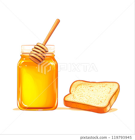 Honey and Bread on White Background Honey and Bread on White Background 119793945