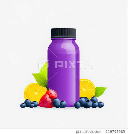 Fresh Fruit Juice in Purple Glass Bottle Fresh Fruit Juice in Purple Glass Bottle 119793985