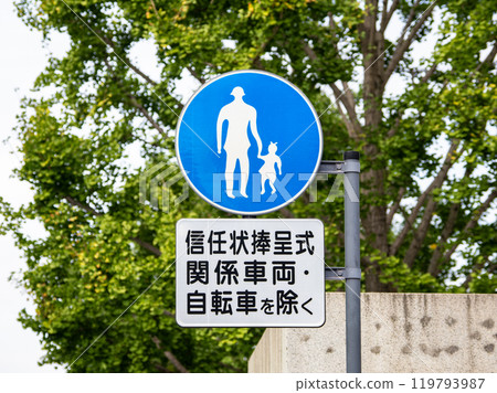 皇居前（行行街）專用的行人輔助標誌[與出示證件有關的車輛和自行車除外] 119793987
