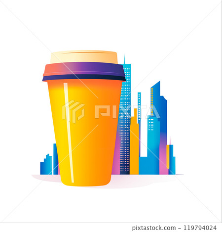 Urban Coffee To-Go Cup with Colorful Skyline 119794024