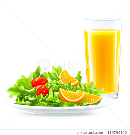 Fresh Salad with Citrus and Glass of Juice Fresh Salad with Citrus and Glass of Juice 119794123