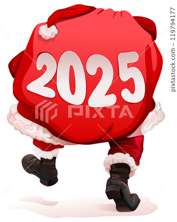 Santa Claus and bag of gifts on his back 2025 new year and christmas 119794177
