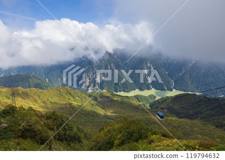 Lake Kurobe and the Tateyama mountain range seen from Daikanbo 119794632