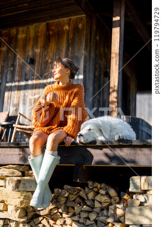 Morning on the Porch with a Loyal Companion 119794729