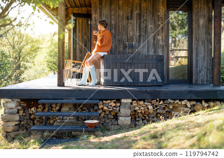 Serene Cabin Morning Serene Cabin Morning 119794742