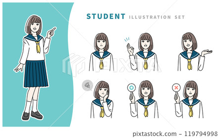 Set of facial expressions of students in uniform Set of facial expressions of students in uniform 119794998