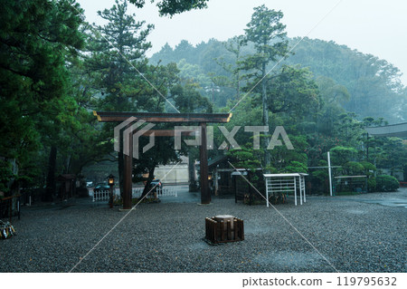 Ise Sarutahiko Shrine Torii in the Rain 119795632