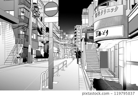 Manga style pen drawing illustration Downtown _ Cityscape 119795837