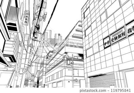 Manga style pen drawing illustration Downtown _ Cityscape 119795841