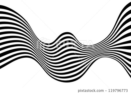 Black on white abstract perspective line wave stripes with 3d dimensional effect isolated on white. Black on white abstract perspective line wave stripes with 3d dimensional effect isolated on white. 119796773