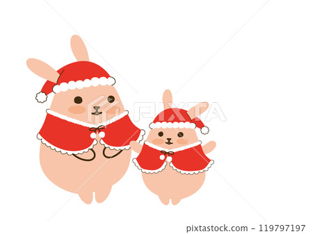 兔子的父母和孩子穿著聖誕老人服裝，沒有言語泡沫，有複製空間 119797197