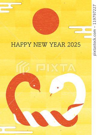 2025蛇年新年賀卡，綁紅白蛇和第一個日出 119797227