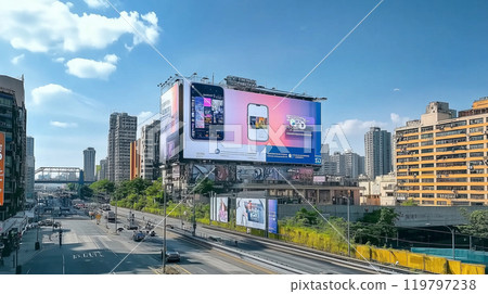 Digital signage and advertising billboards found in station passageways, shopping centers, and buildings Digital signage and advertising billboards found in station passageways, shopping centers, and buildings 119797238