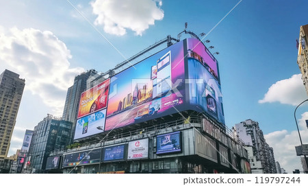 數位看板和廣告牌，例如車站通道、購物中心和建築物中的廣告牌 119797244