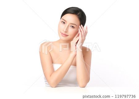 Beautiful young asian woman with clean fresh skin on white background, Face care, Facial treatment, Cosmetology, beauty and spa, Asian women portrait. 119797736